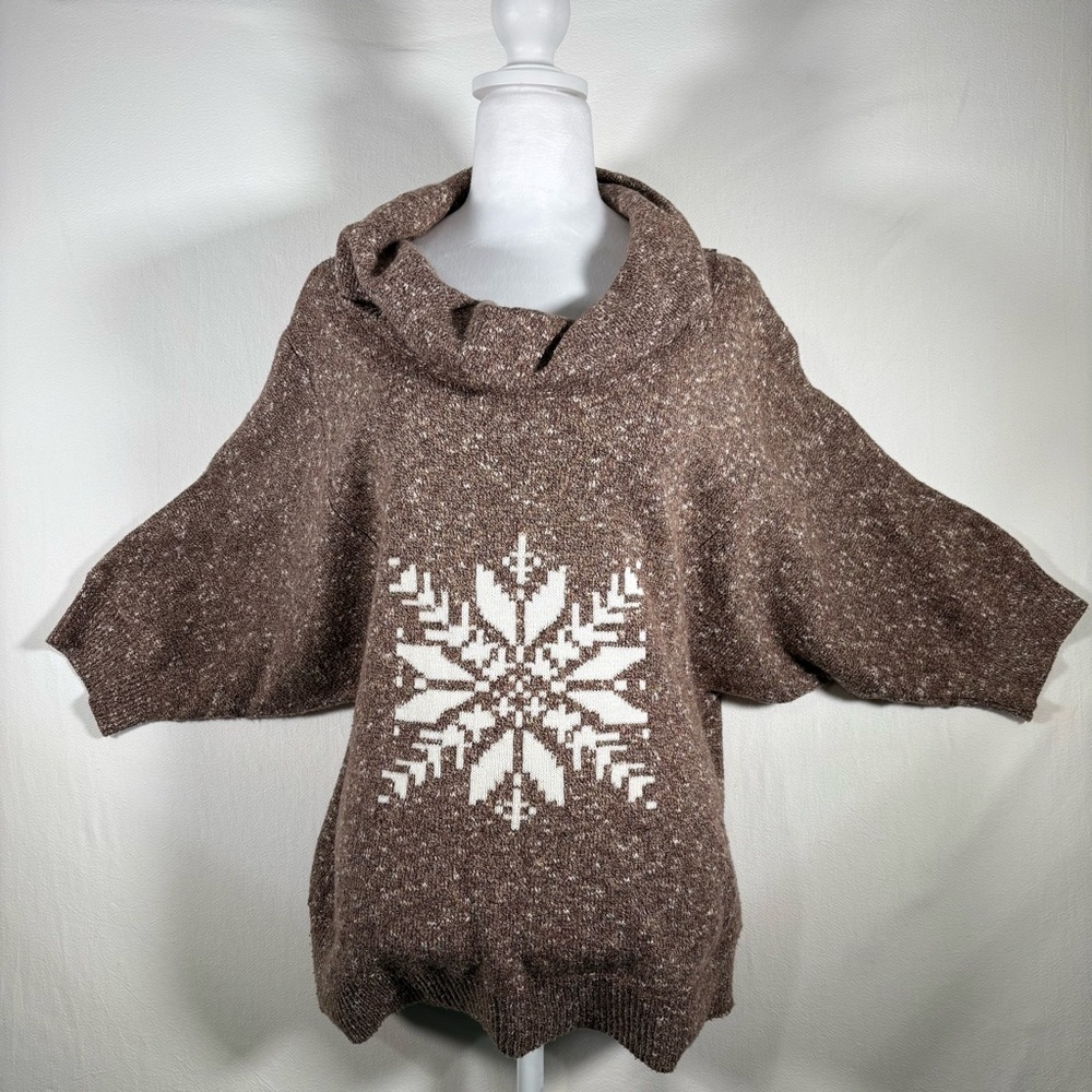 Christopher Banks womens 1X snowflake mocha mousse cowl neck cotton blend soft